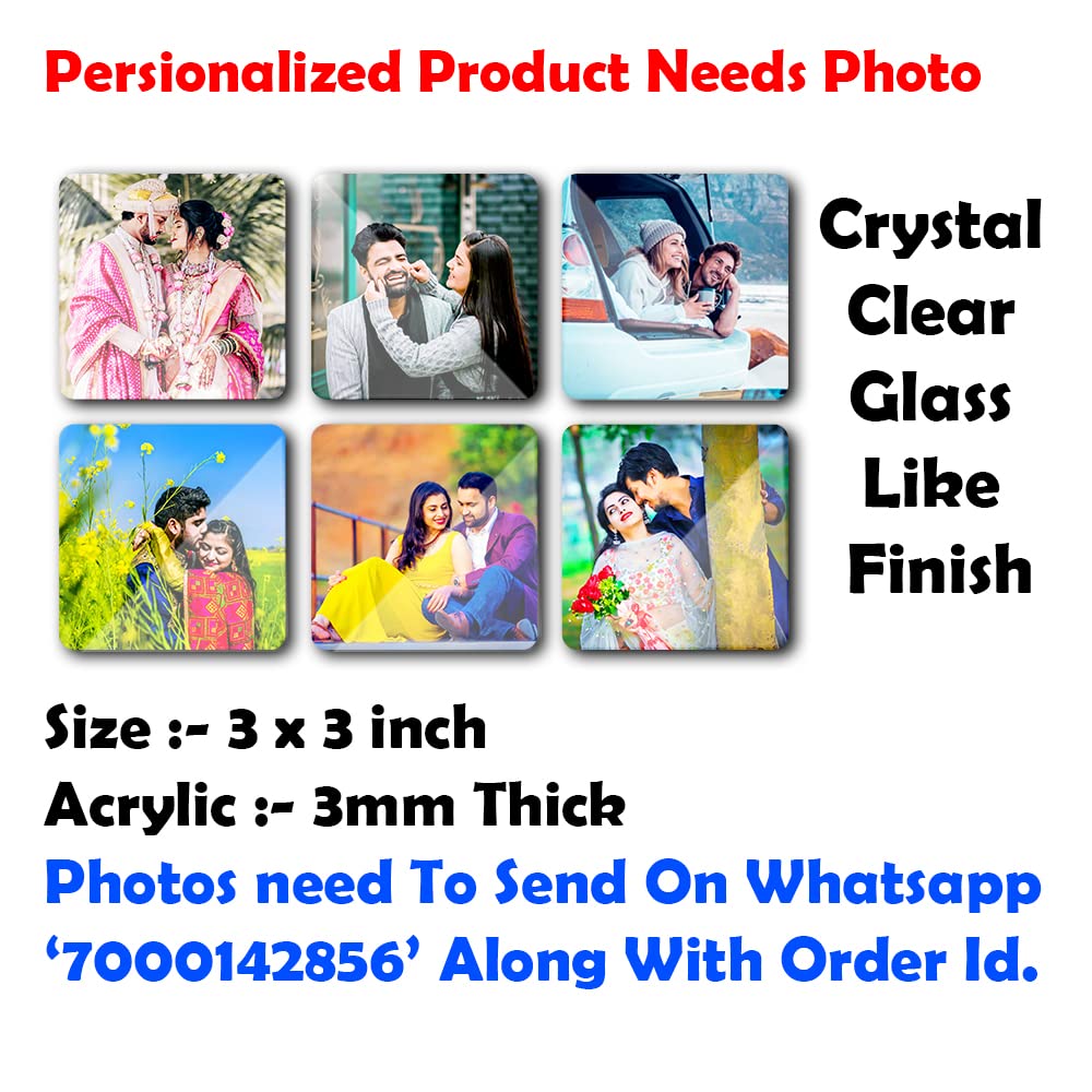 Deep Print Customized Photo Fridge Magnets (SET of 6) Glass Finish with Sparkle Effect || 3 X 3 Inch